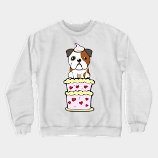 Happy Bulldog Jumping out of a cake Crewneck Sweatshirt